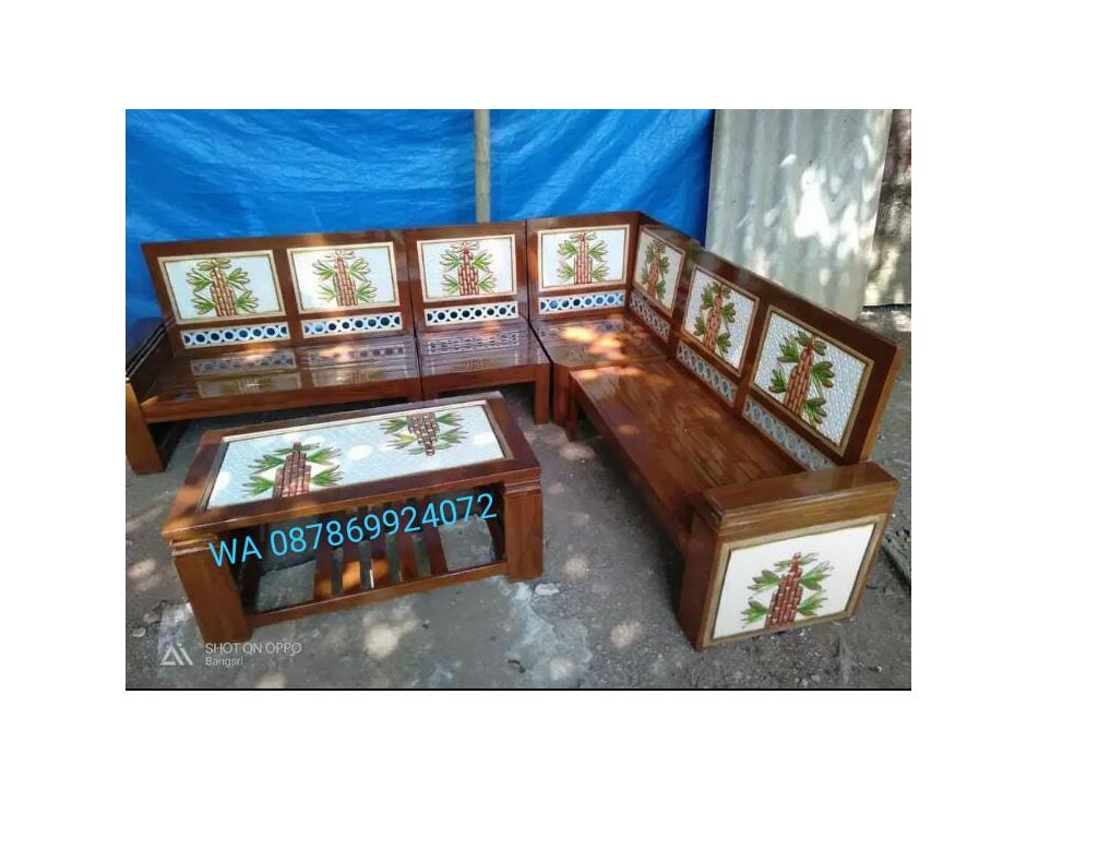 Kursi tamu mebel jati jepara L sudut klasik koper tangan tumpuk ukir kayu jati berkualitas